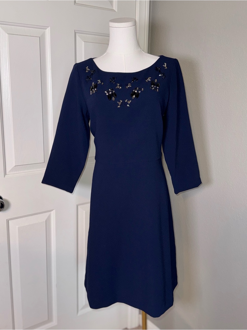 Banana Republic Navy Beaded Long Sleeve Shift Dress